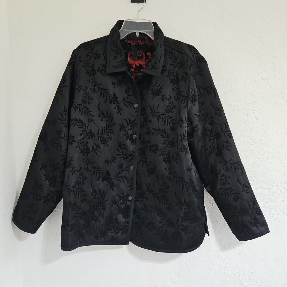 Vtg Womens Sz XL Lightweight Jacket Reversible Chenille Asian  Goth Artsy